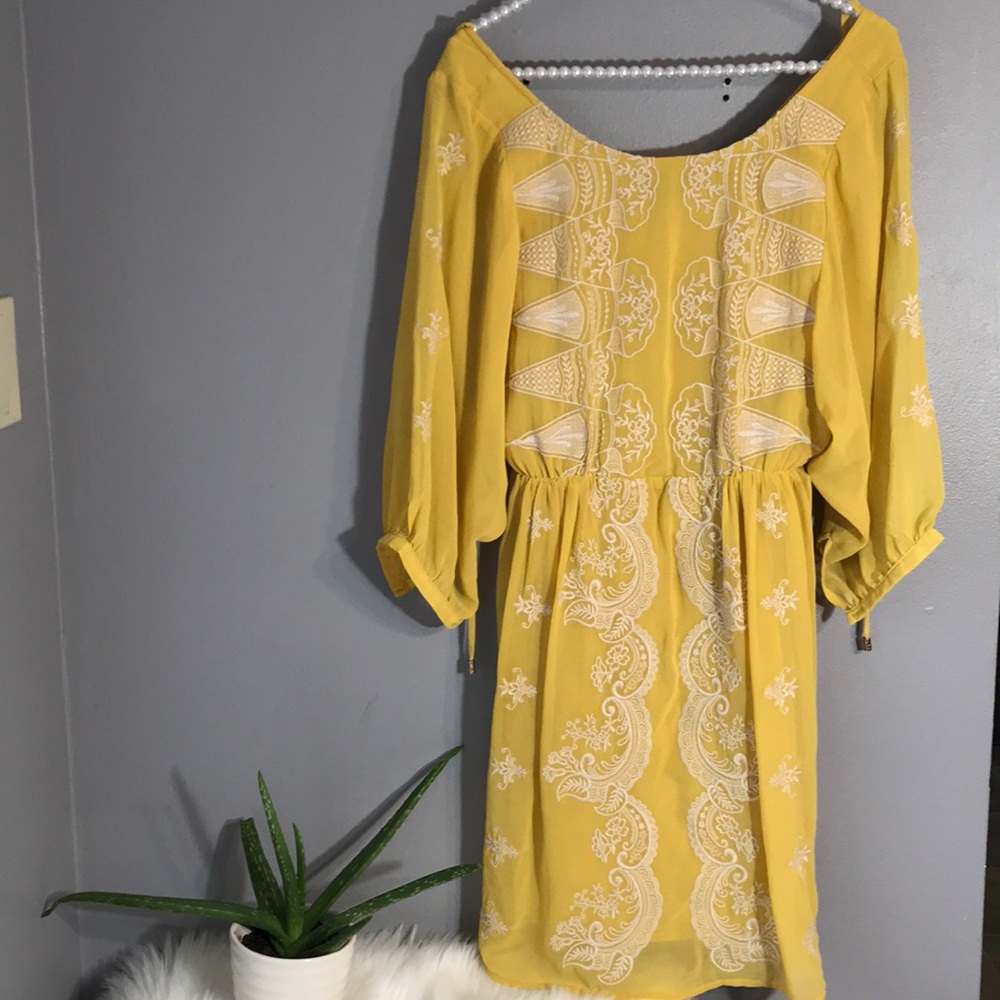 Anthropology Champagne & Strawberry  yellow dress